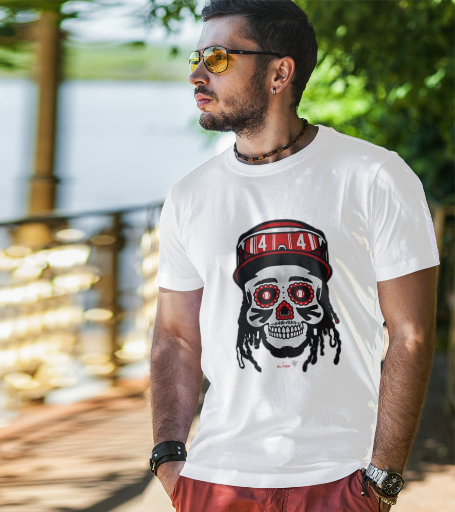Elly De La Cruz Sugar Skull 44 Red Helmet T-Shirt