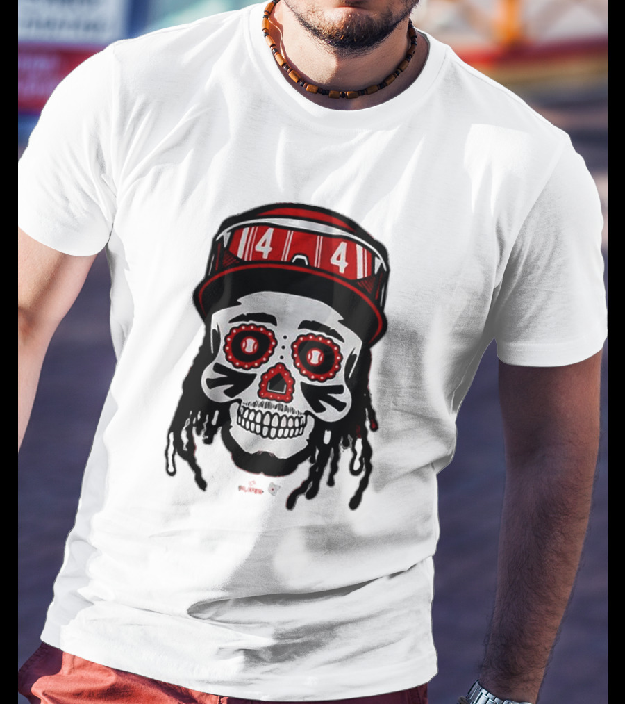 Elly De La Cruz Sugar Skull 44 Red Helmet T-Shirt