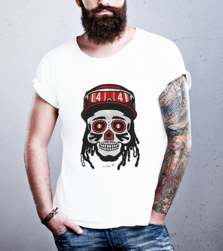 Elly De La Cruz Sugar Skull 44 Red Helmet T-Shirt