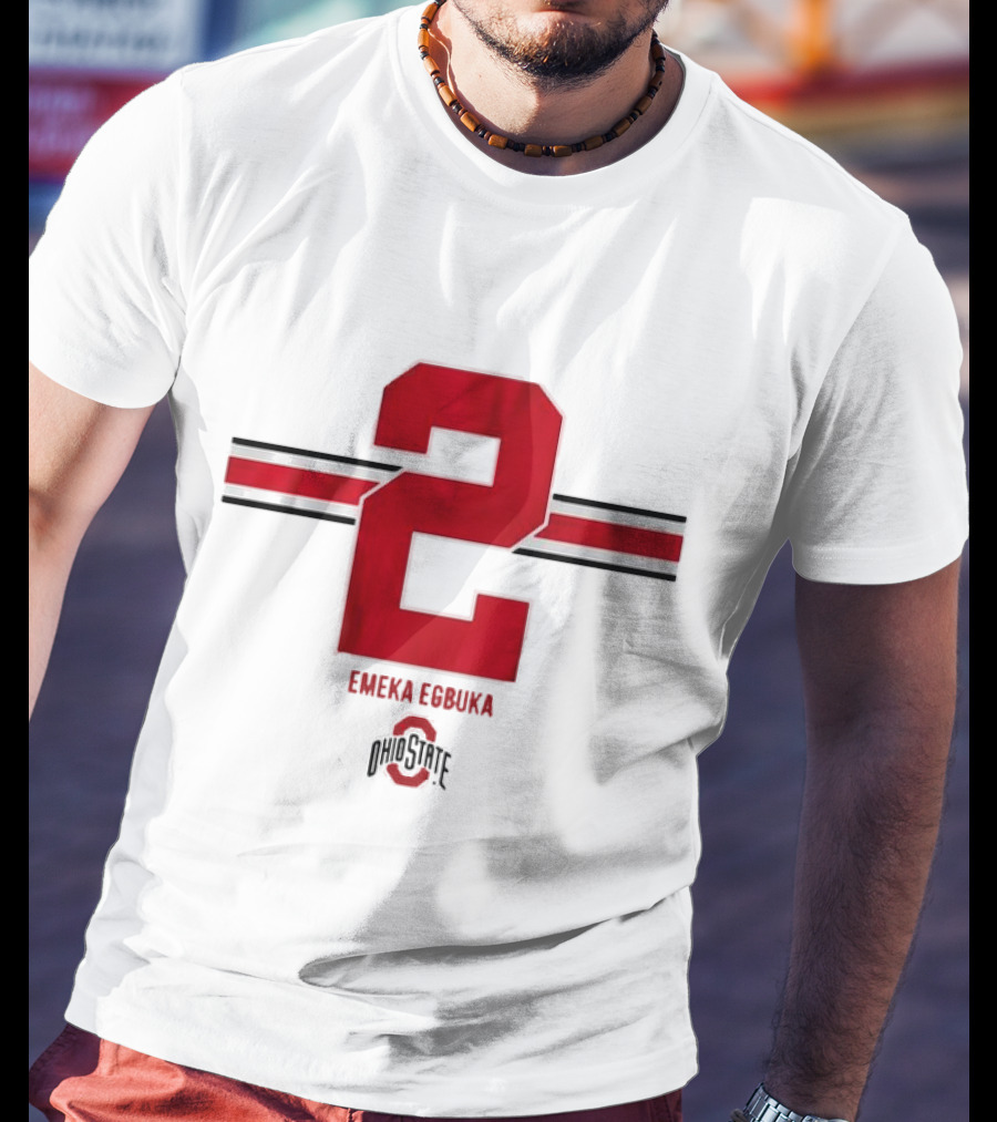 Emeka Egbuka Ohio State Football Number 2 Red Stripe T-Shirt