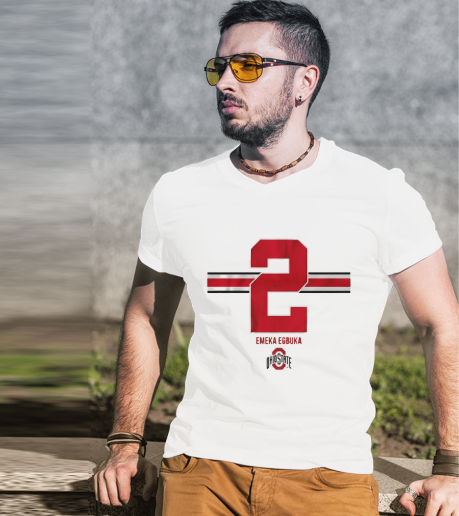 Emeka Egbuka Ohio State Football Number 2 Red Stripe T-Shirt