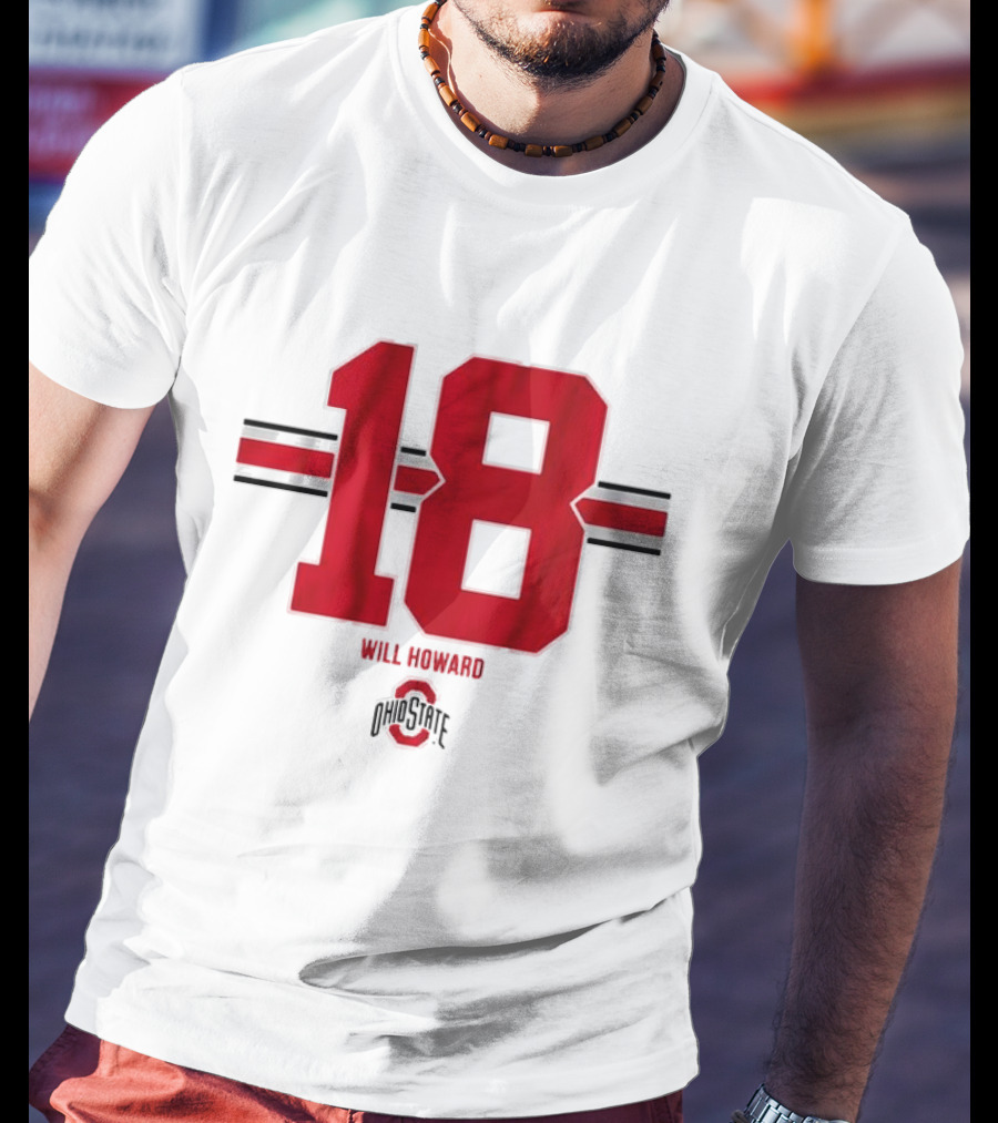 Ohio State Buckeyes Football Will Howard 18 Ohio State Logo Stripe T-Shirt