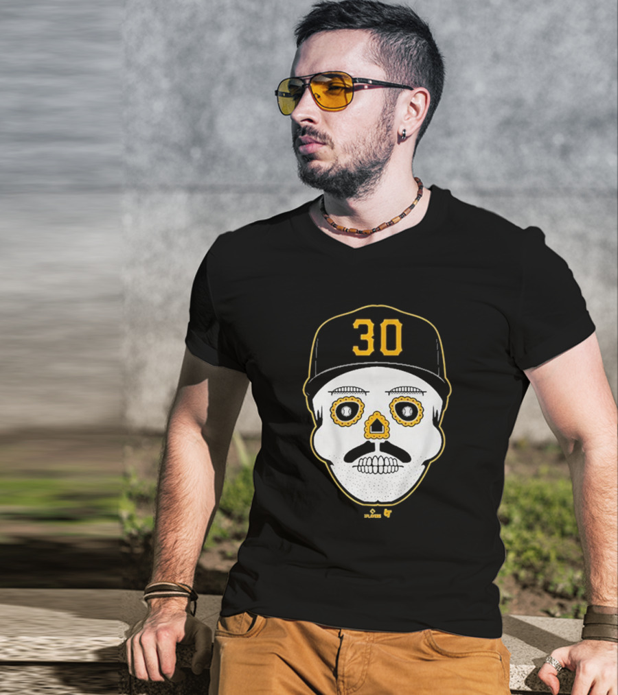 Paul Skenes Sugar Skull 30 Cap Black And Yellow T-Shirt