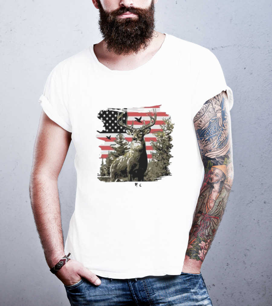 American Buck Cardin Mccoy Deer Forest Flag Scene T-Shirt