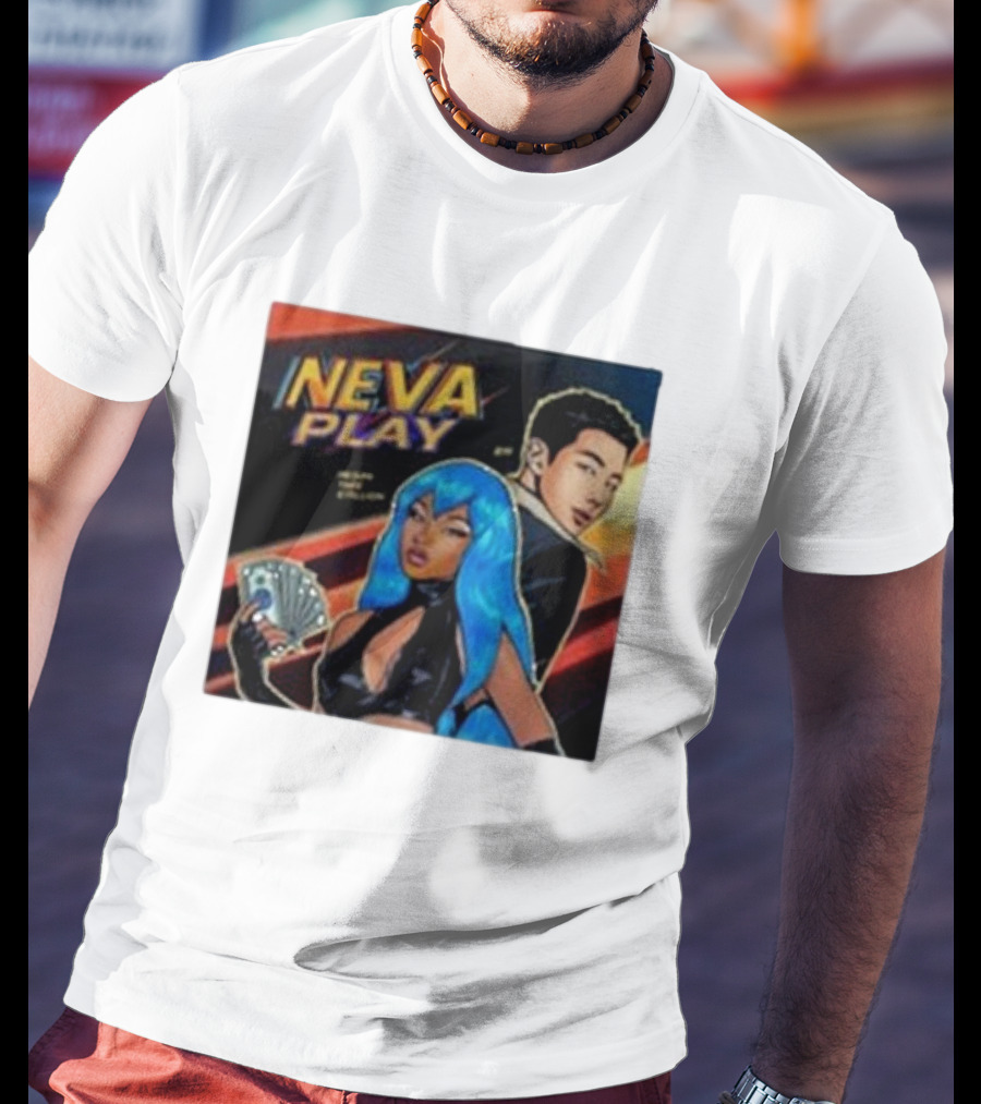 Megan Thee Stallion Neva Play Comic Style Artwork With Blue-Haired Character And Cards T-Shirt