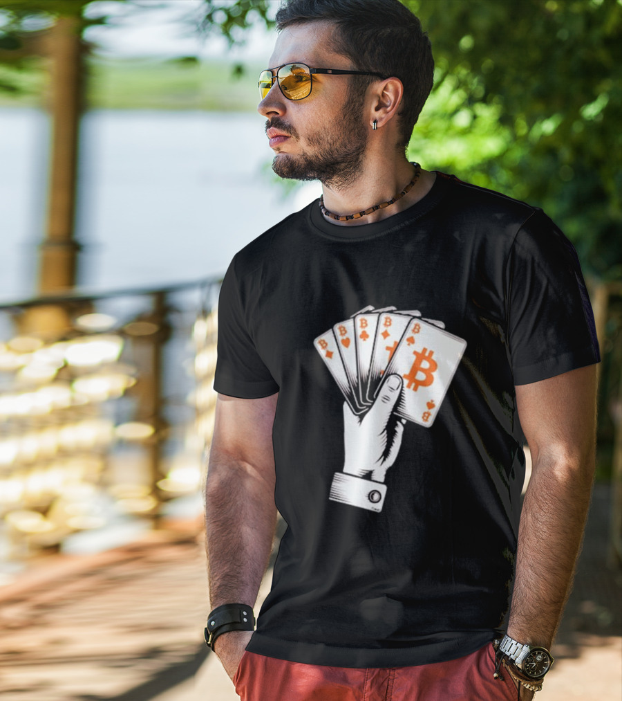 Bitcoin Royal Flush Playing Cards T-Shirt