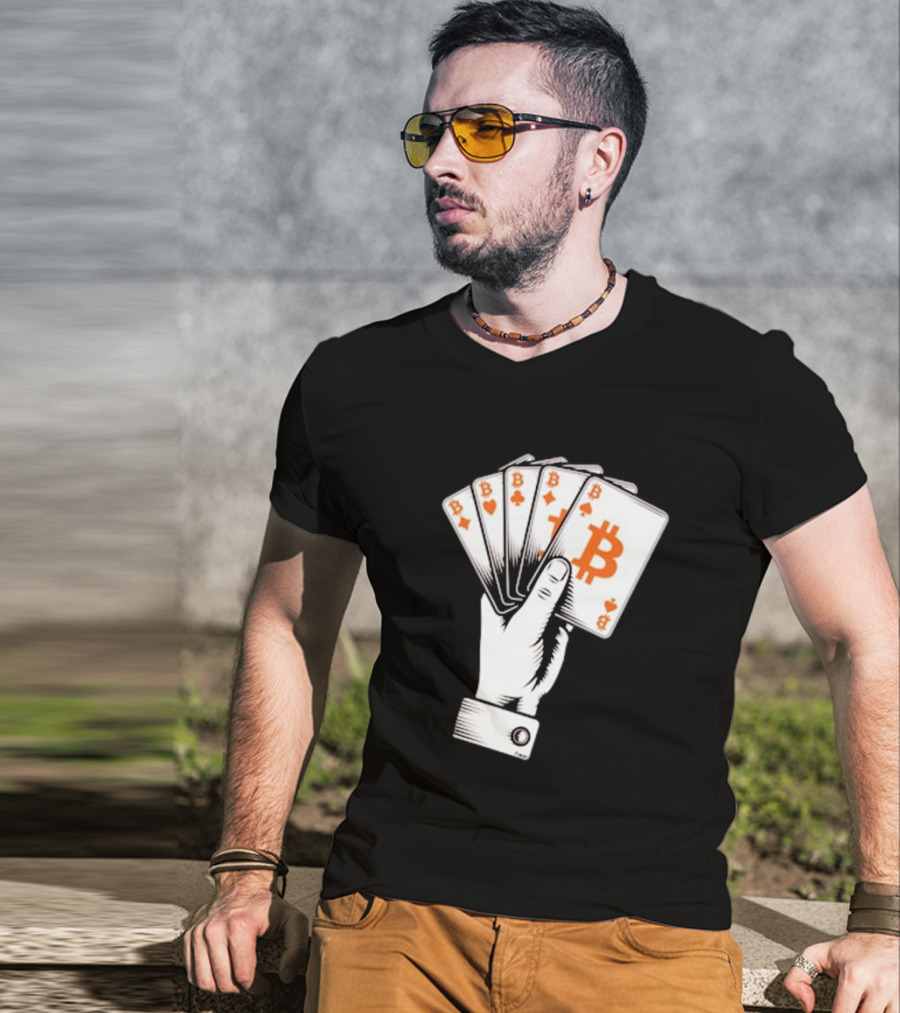 Bitcoin Royal Flush Playing Cards T-Shirt