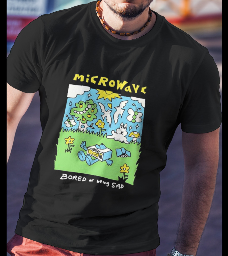 Microwave Bored Of Being Sad Colorful Cartoon Landscape With Sun And Bunny T-Shirt
