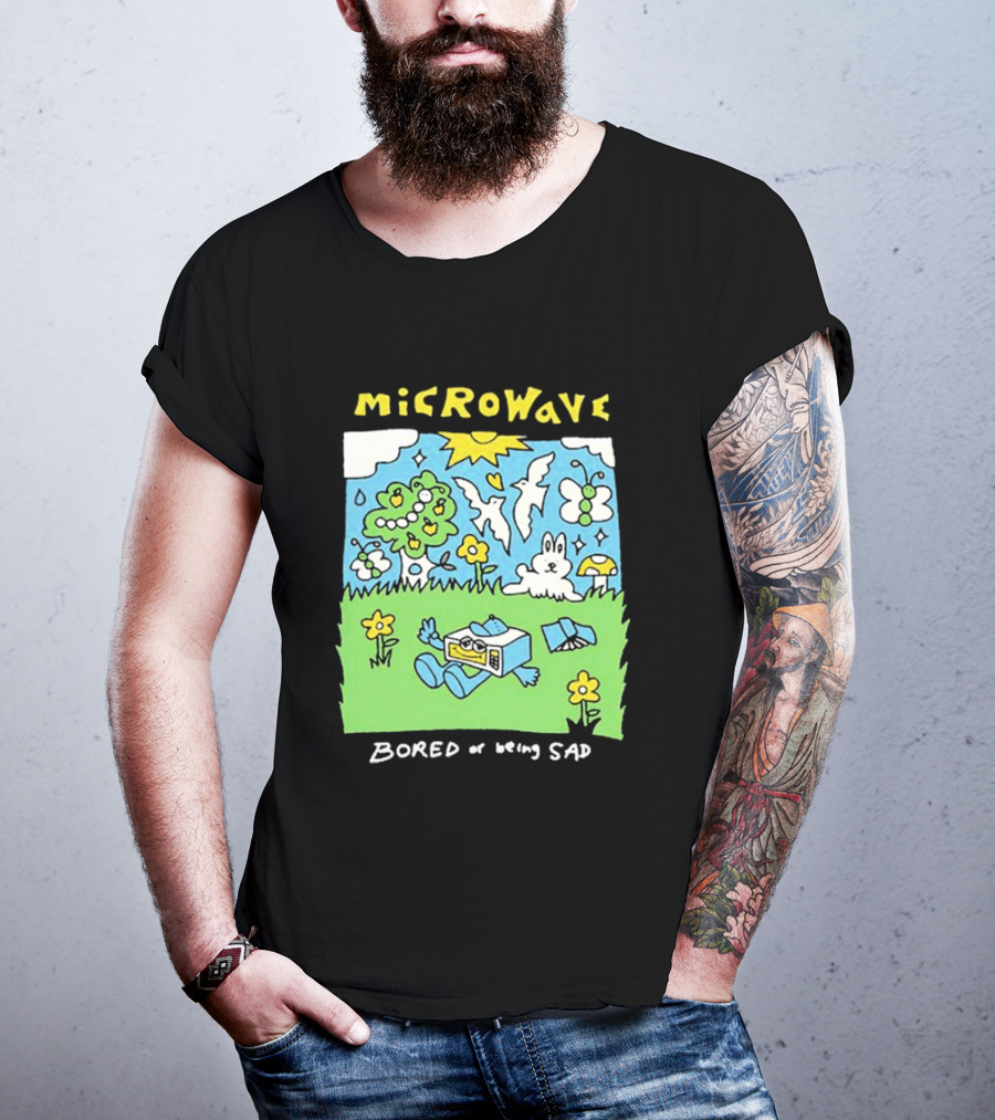 Microwave Bored Of Being Sad Colorful Cartoon Landscape With Sun And Bunny T-Shirt