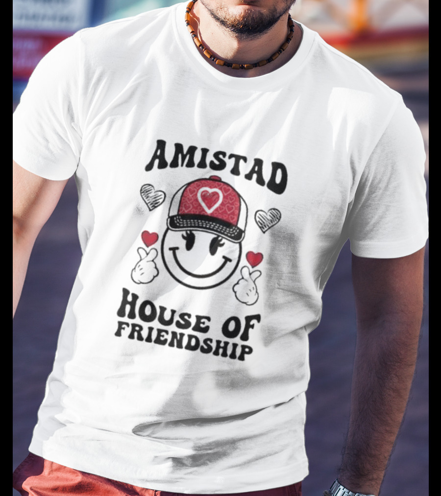 Amistad House Of Friendship Smiley Face Heart Cap Kids Spirit T-Shirt