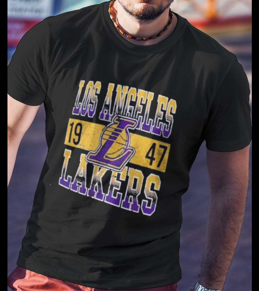 Los Angeles Lakers 1947 Logo Enzyme Washed Oversized Men’s New Era Black T-Shirt