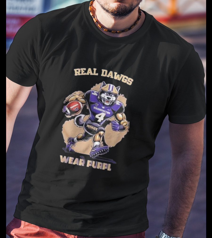 Washington Huskies Real Dawgs Wear Purple Mascot Football T-Shirt
