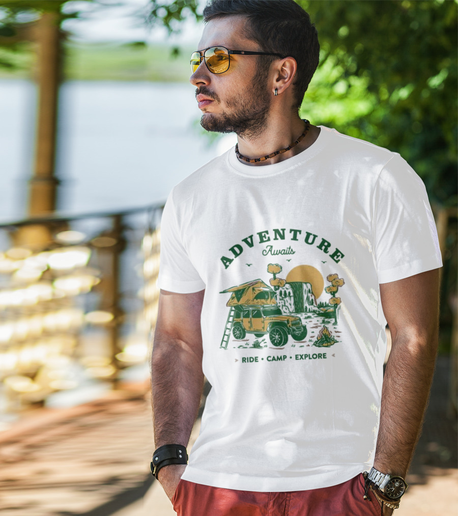 Adventure Awaits Ride Camp Explore Jeep Camping Scene T-Shirt