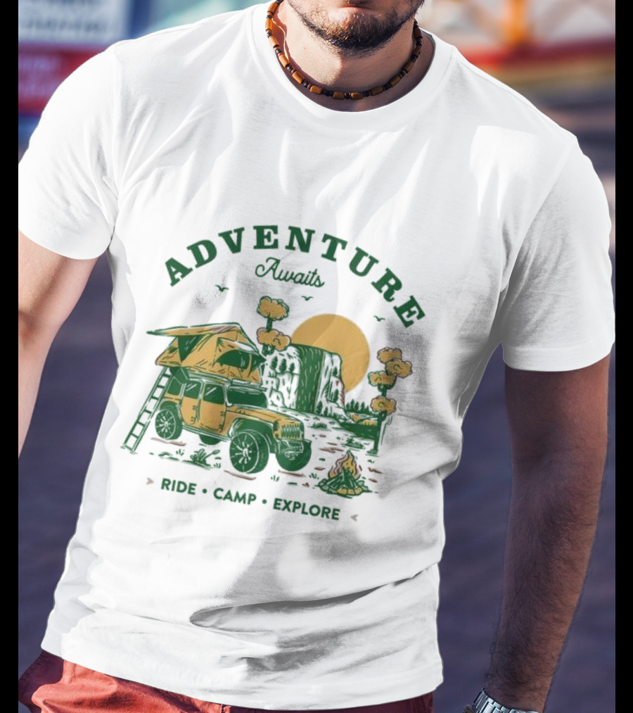 Adventure Awaits Ride Camp Explore Jeep Camping Scene T-Shirt