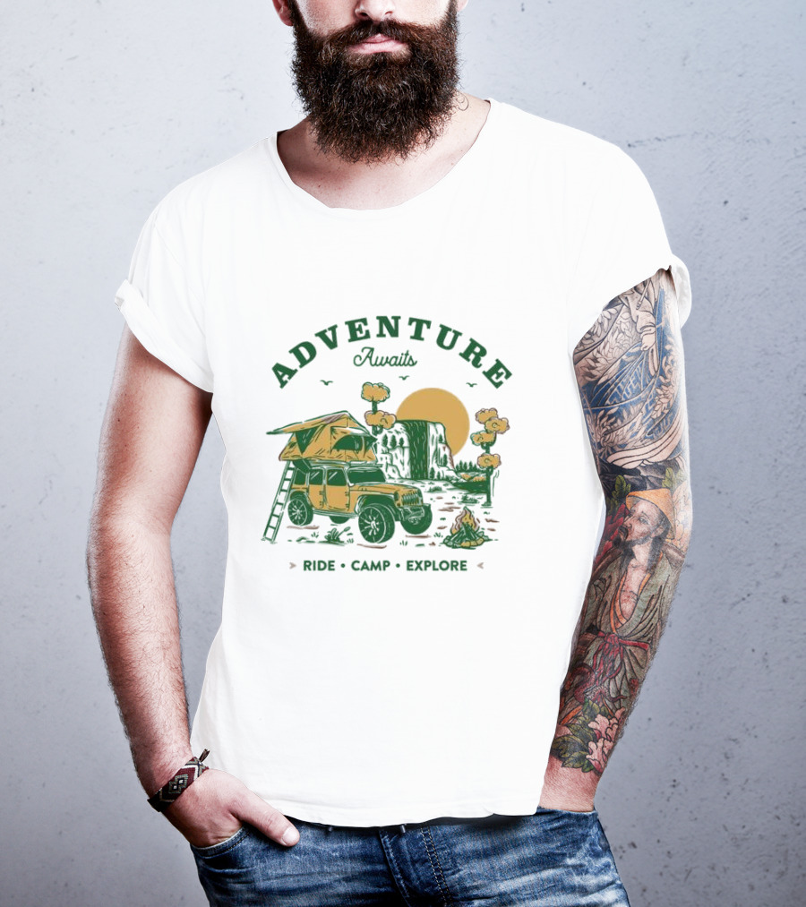 Adventure Awaits Ride Camp Explore Jeep Camping Scene T-Shirt