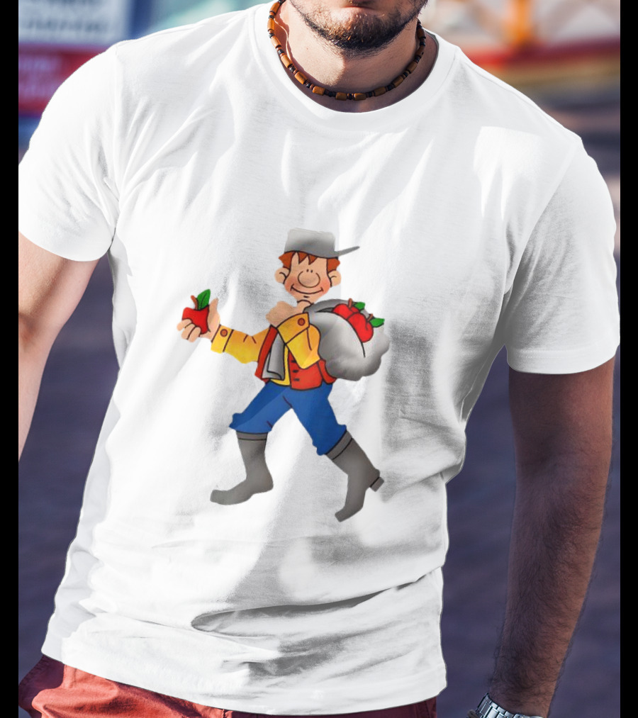 Johnny Appleseed Cartoon Character With Apple Backpack T-Shirt