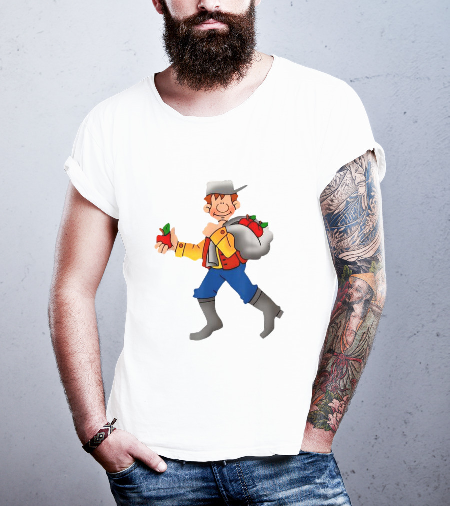 Johnny Appleseed Cartoon Character With Apple Backpack T-Shirt
