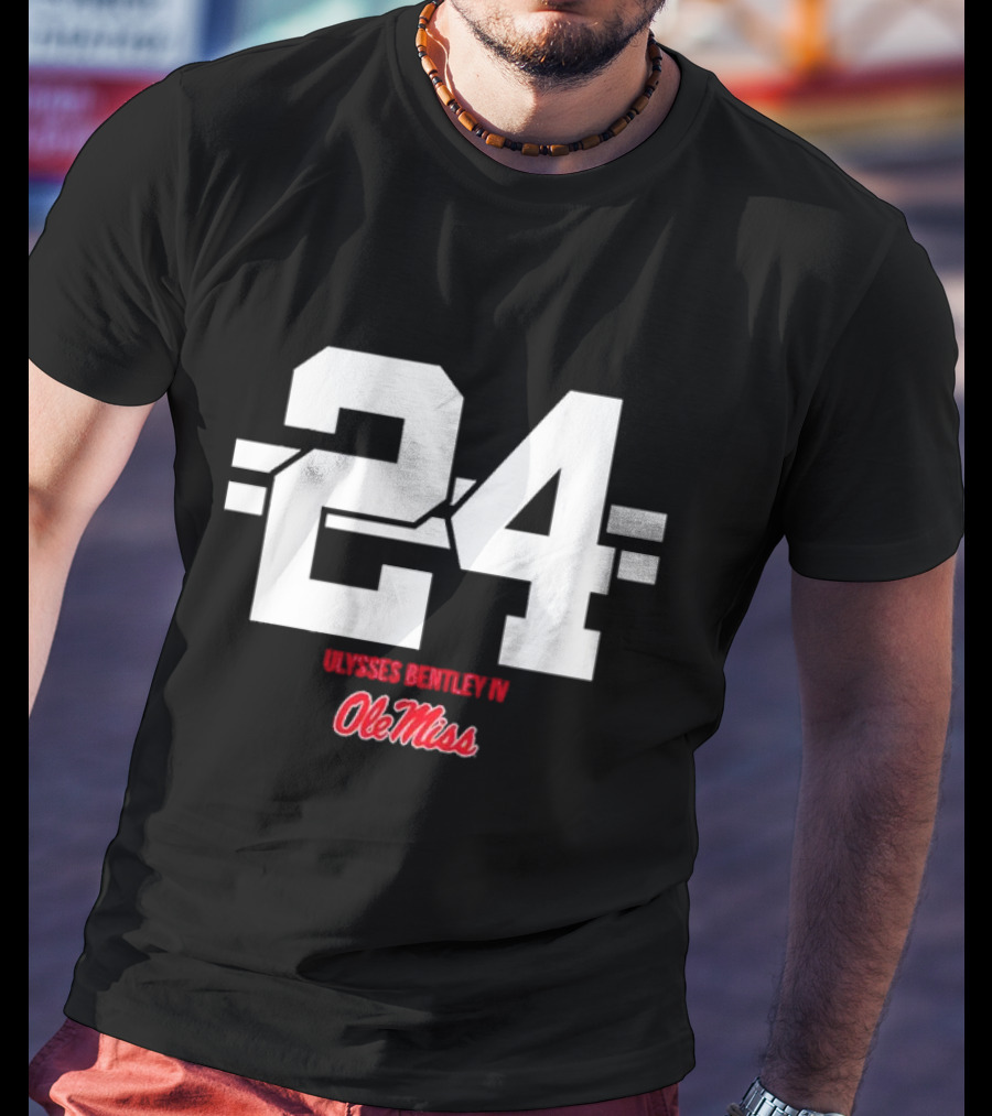 Ole Miss Football Ulysses Bentley IV 24 Jersey Number Striped T-Shirt
