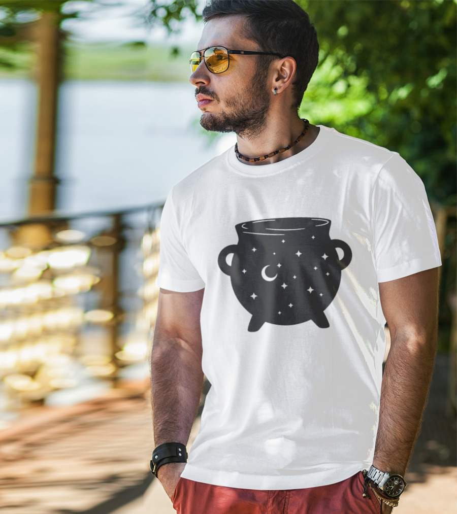 Celestial Cauldron Moon Star Cosmic Mystical Witchy Occult Vintage T-Shirt