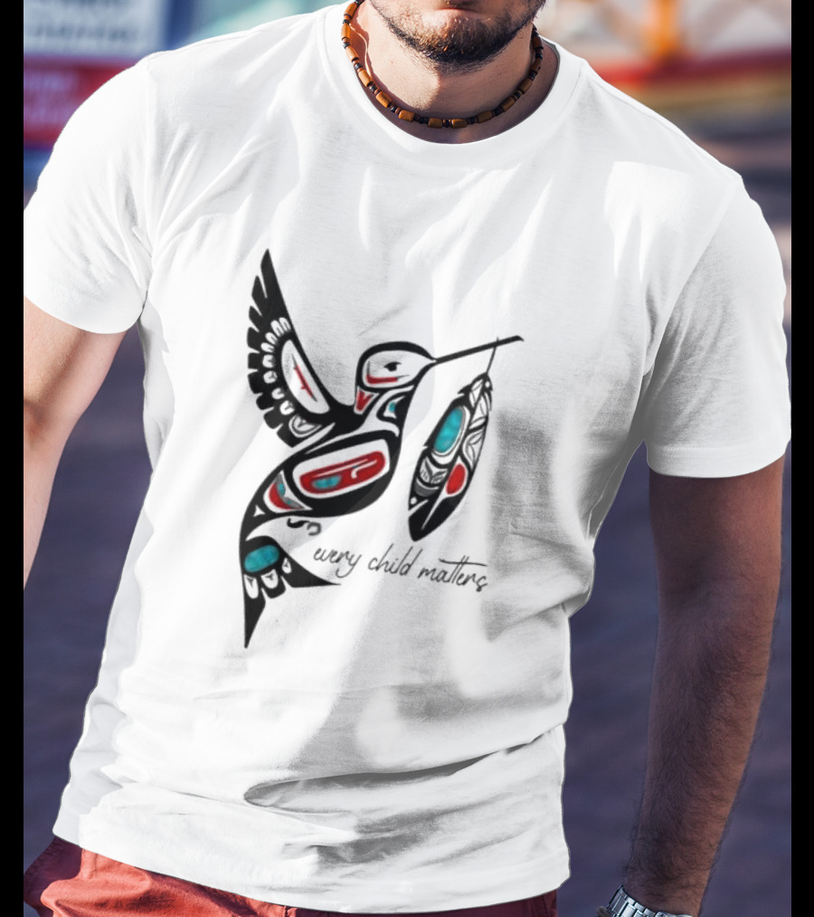 Every Child Matters Indigenous Hummingbird Feathers Orange Day T-Shirt