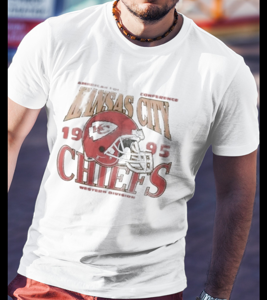 Kansas City Chiefs 1995 American Football Conference Western Division Retro Helmet T-Shirt