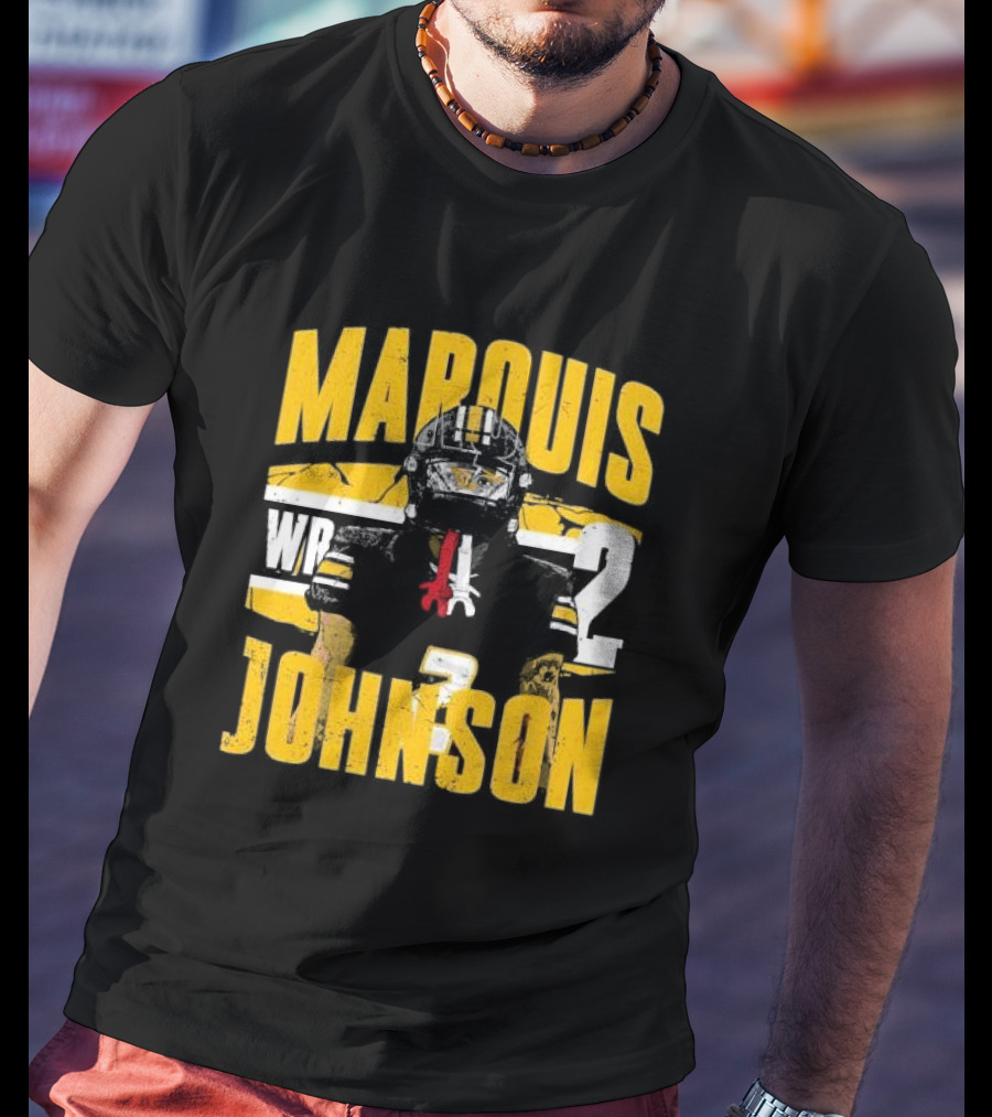Marquis Johnson WR 2 Football Player Black And Yellow T-Shirt