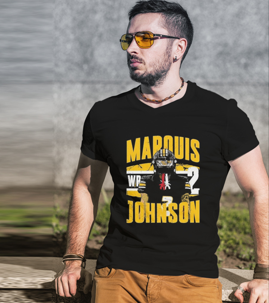 Marquis Johnson WR 2 Football Player Black And Yellow T-Shirt