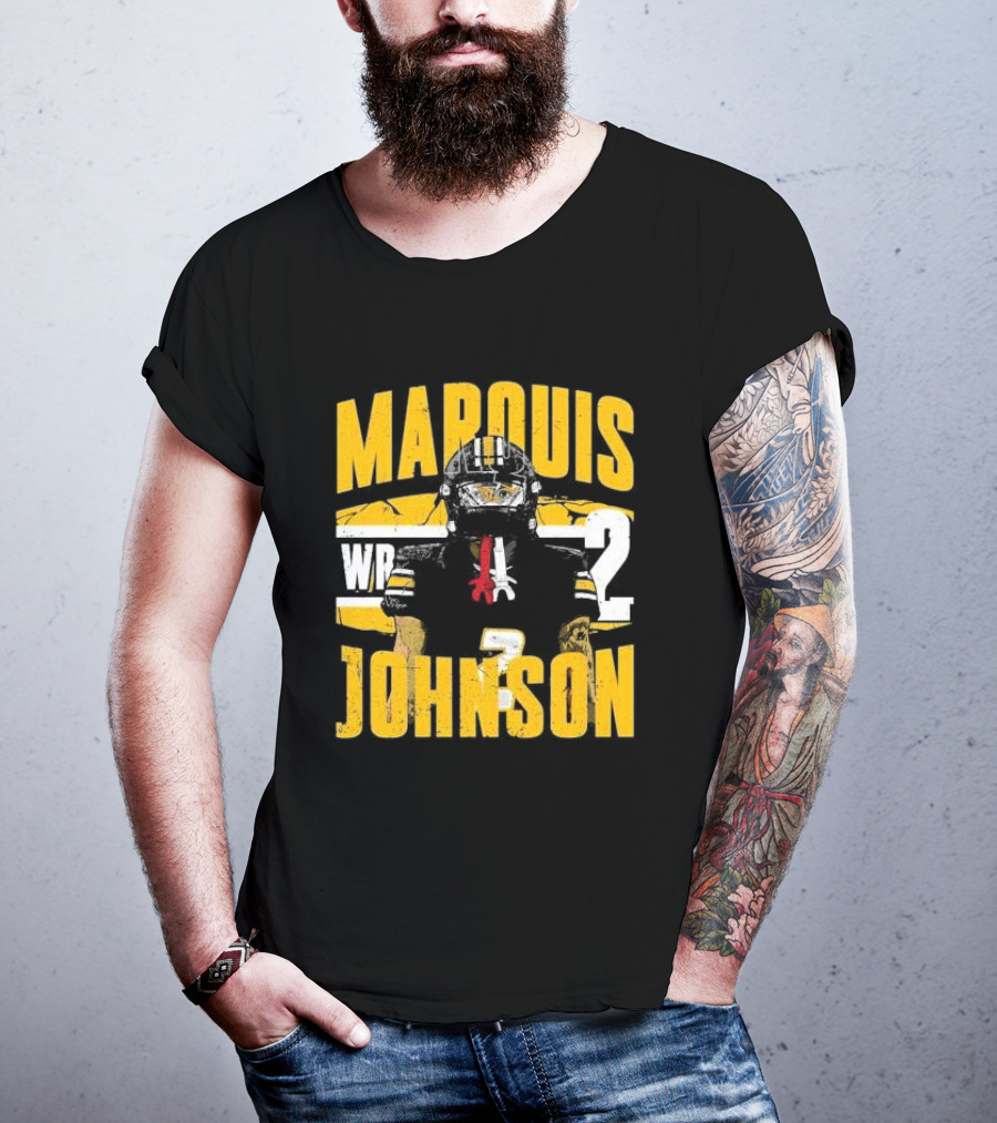 Marquis Johnson WR 2 Football Player Black And Yellow T-Shirt