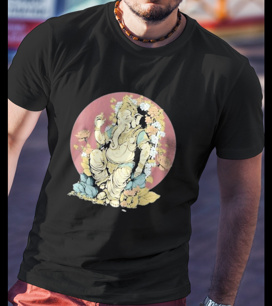 New Rare Hindu God Floral Elephant Deity Lord Ganesh Lotus Flowers Iconic T-Shirt