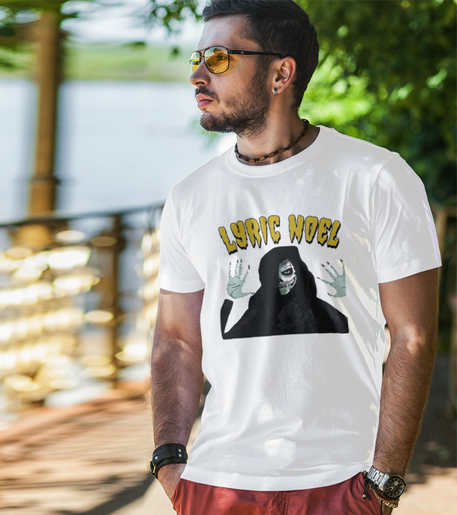 Lyric Noel Hallows Eve Ghostly Figure With Spider Web Face T-Shirt