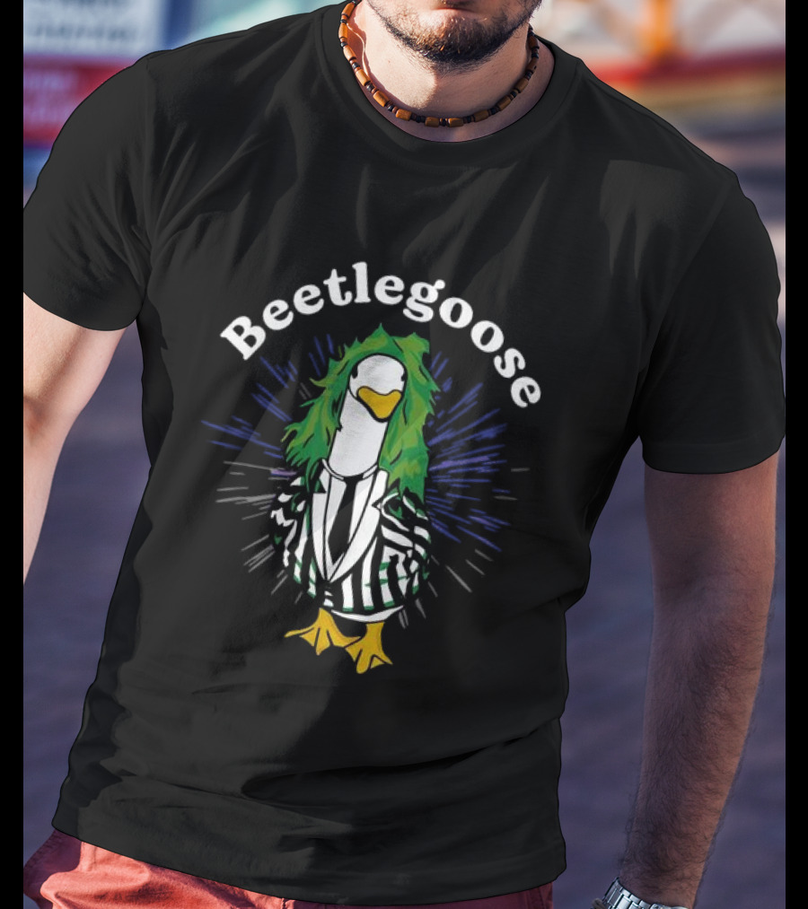Beetlegoose Silly Goose Spooky Striped Suit Green Haired Goose T-Shirt