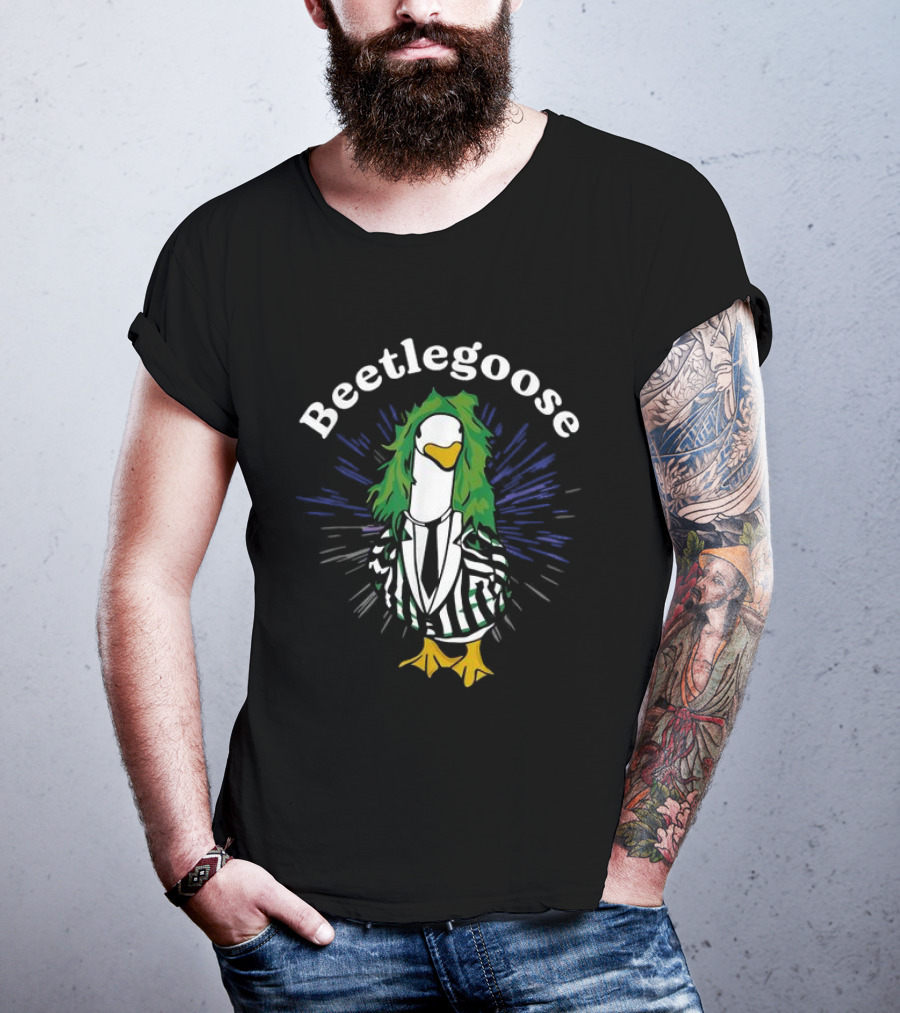 Beetlegoose Silly Goose Spooky Striped Suit Green Haired Goose T-Shirt
