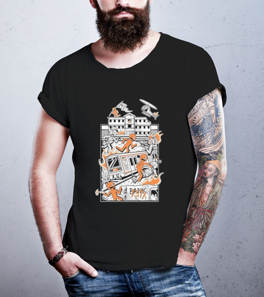 Dani Gambino Stick Figures Chaos Fire Helicopter Bank T-Shirt