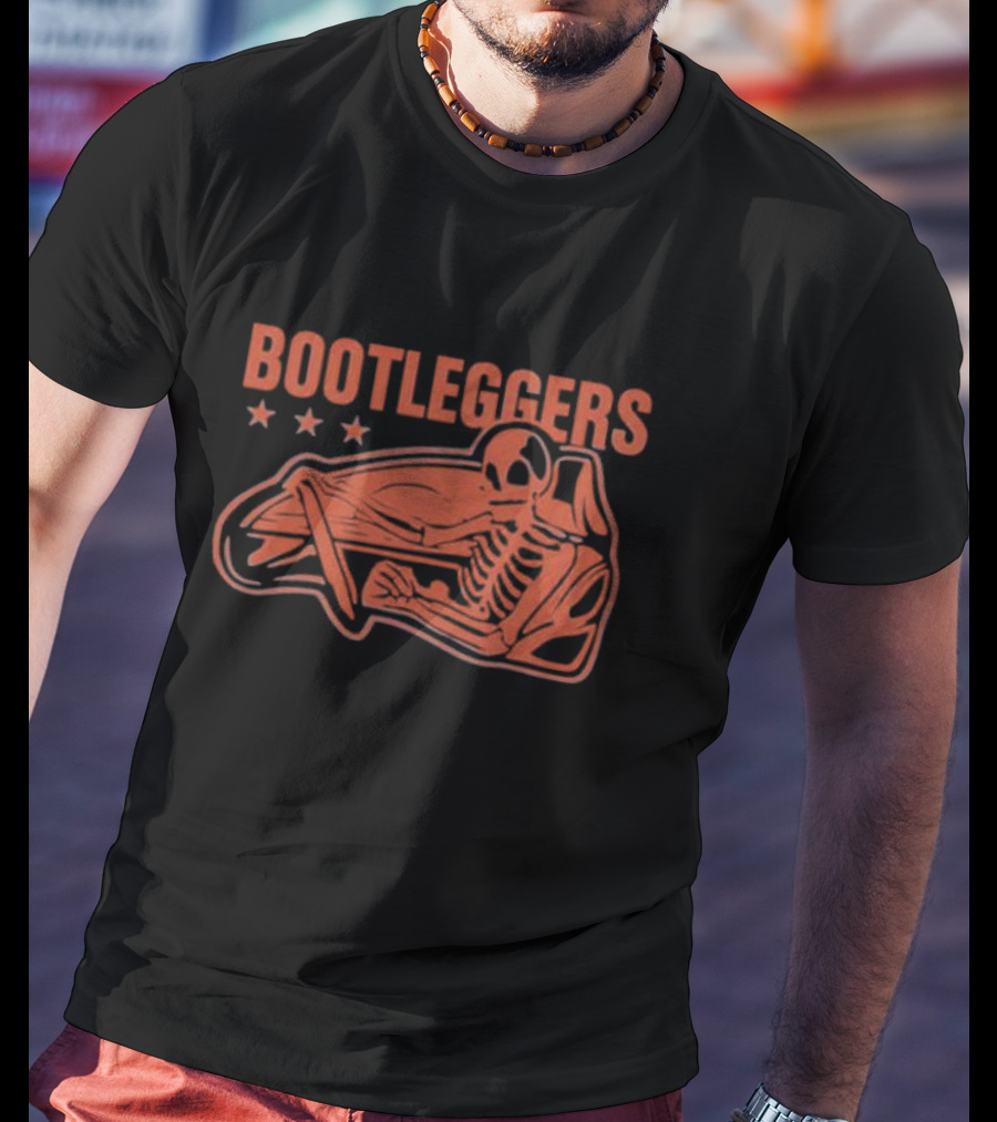 Bootleggers Skeleton Driving With Stars T-Shirt