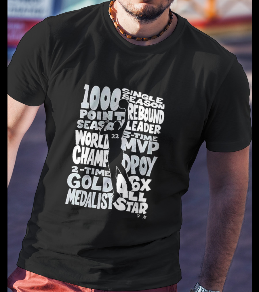 1000 Point Season Rebound Leader World Champ 3-Time MVP DPOY 2-Time Gold Medalist 6X All Star T-Shirt