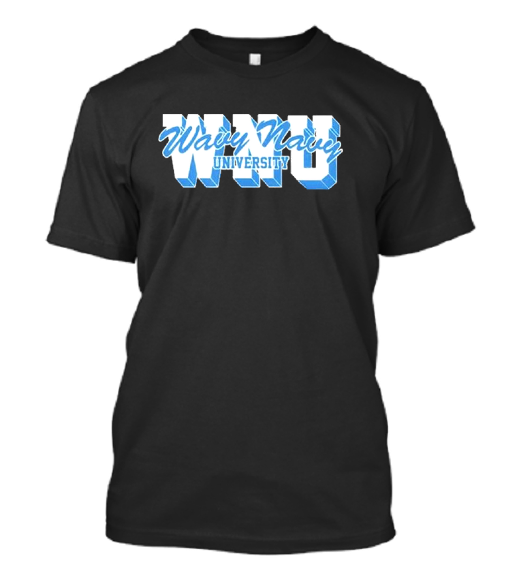 Wavy Navy University WNU Bold 3D Bold Blue Text T-Shirt