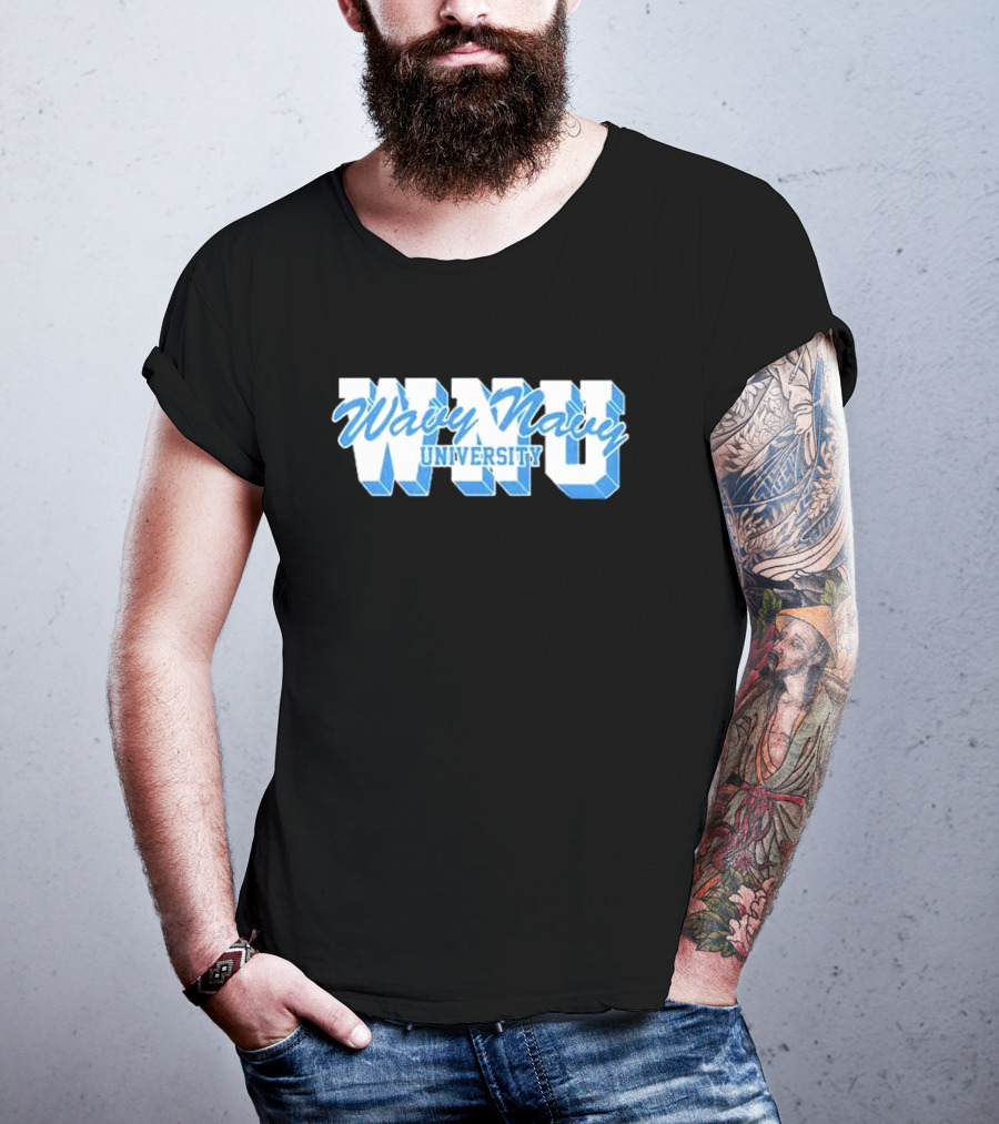 Wavy Navy University WNU Bold 3D Bold Blue Text T-Shirt