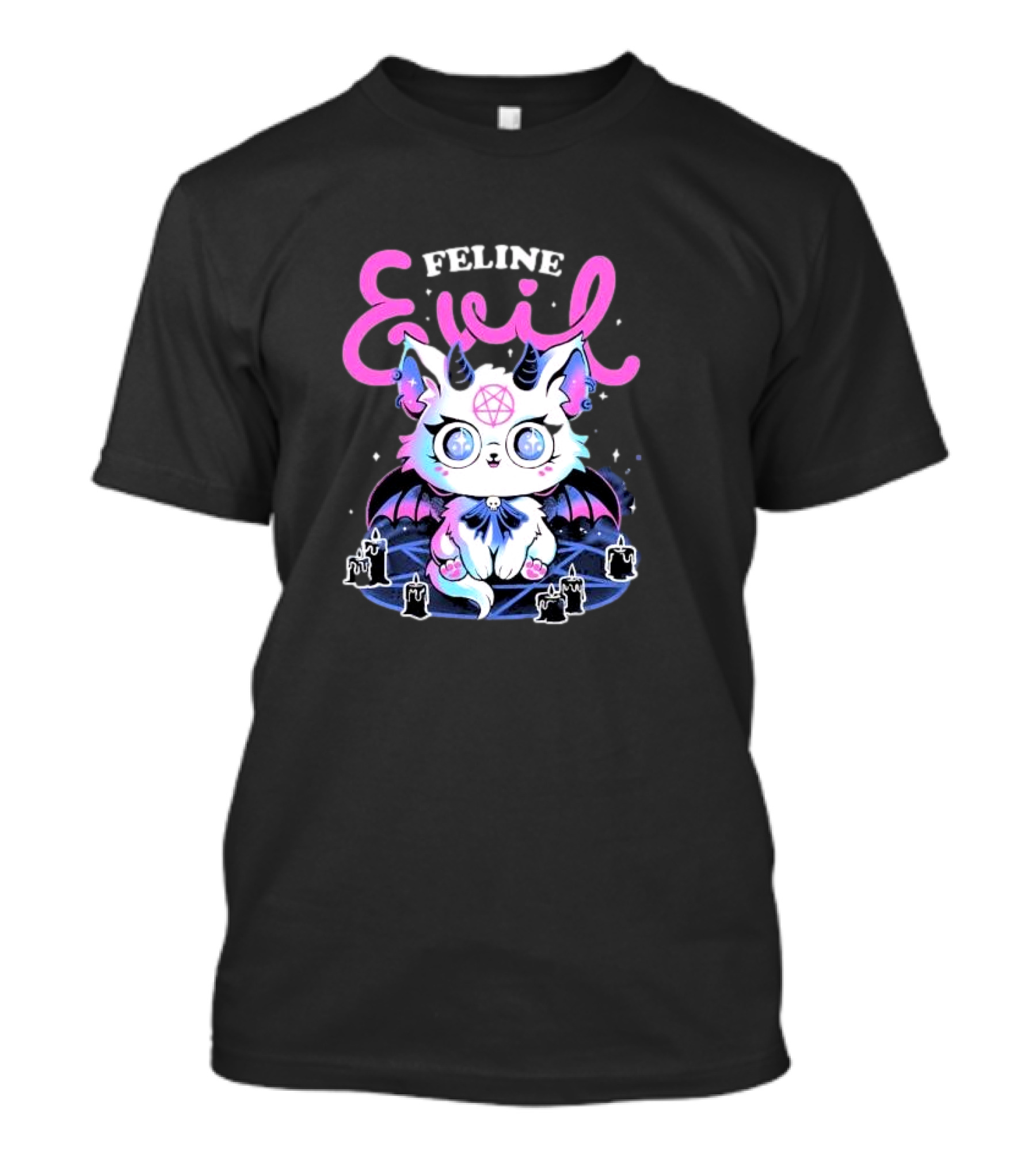 Feline Evil Cute Devil Cat With Pentagram And Bat Wings T-Shirt