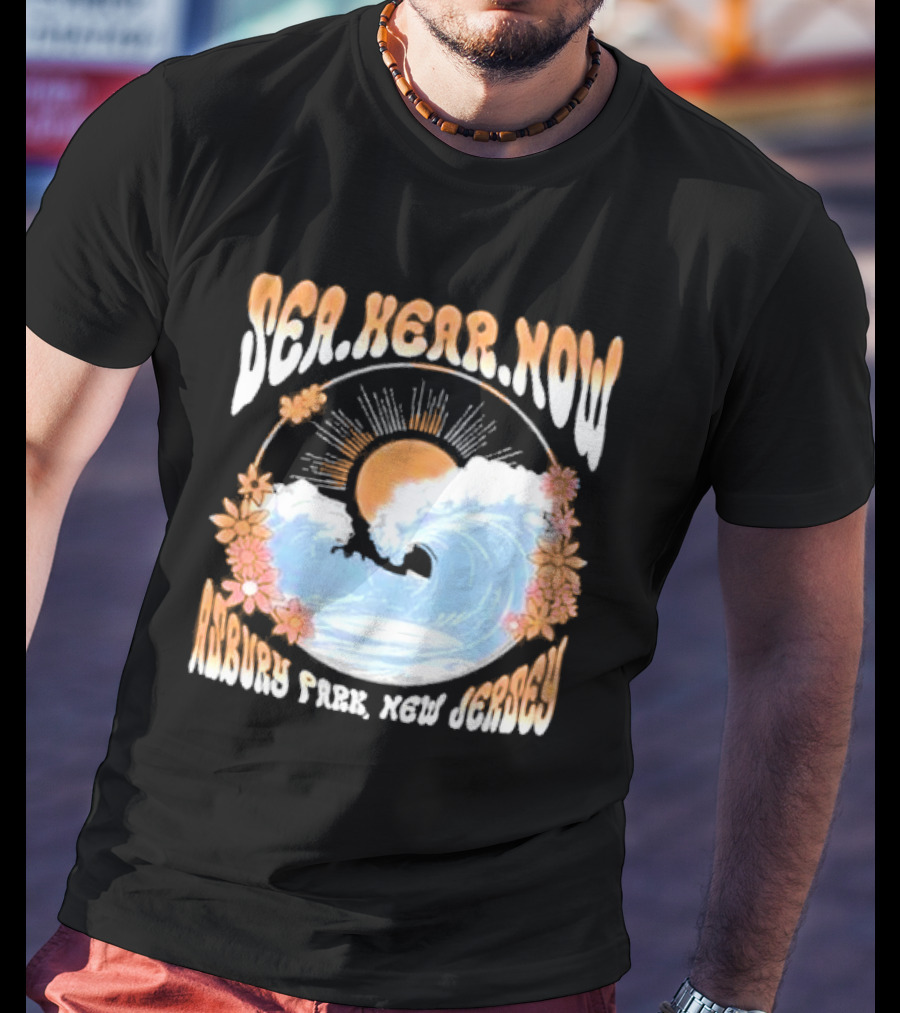 Sea Hear Now Asbury Park New Jersey Perfect Curl Fish And Anchor T-Shirt