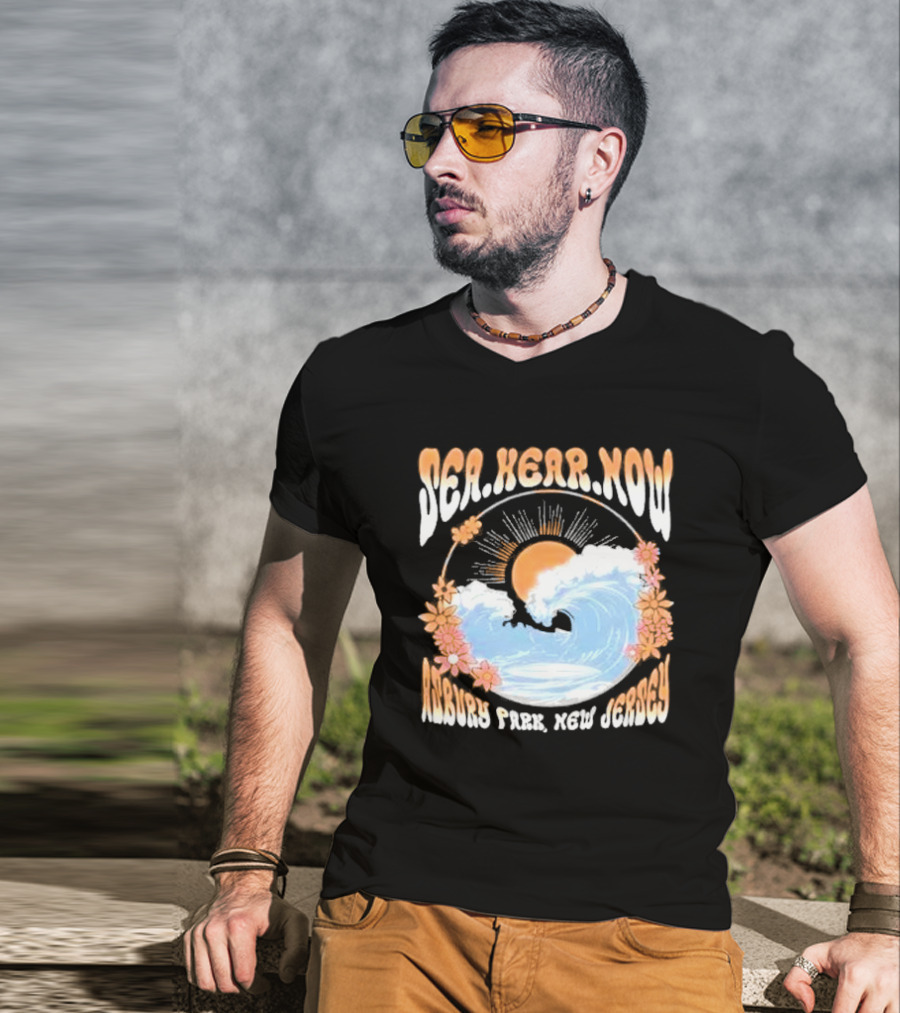 Sea Hear Now Asbury Park New Jersey Perfect Curl Fish And Anchor T-Shirt