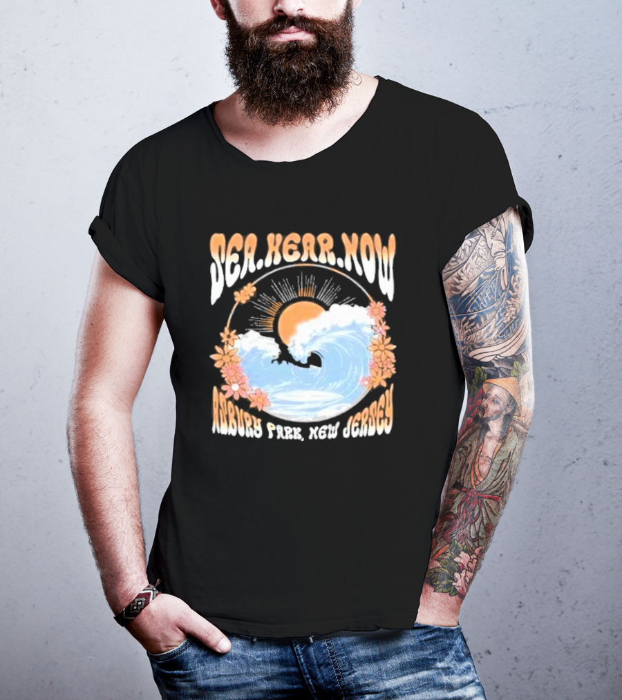 Sea Hear Now Asbury Park New Jersey Perfect Curl Fish And Anchor T-Shirt