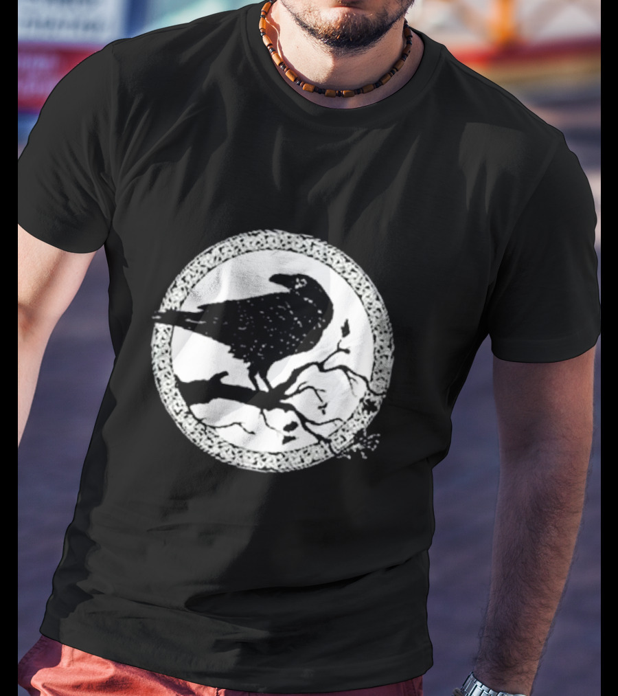Viking Crow Celtic Norse Valhalla Odin Thor Raven On Branch Circle T-Shirt