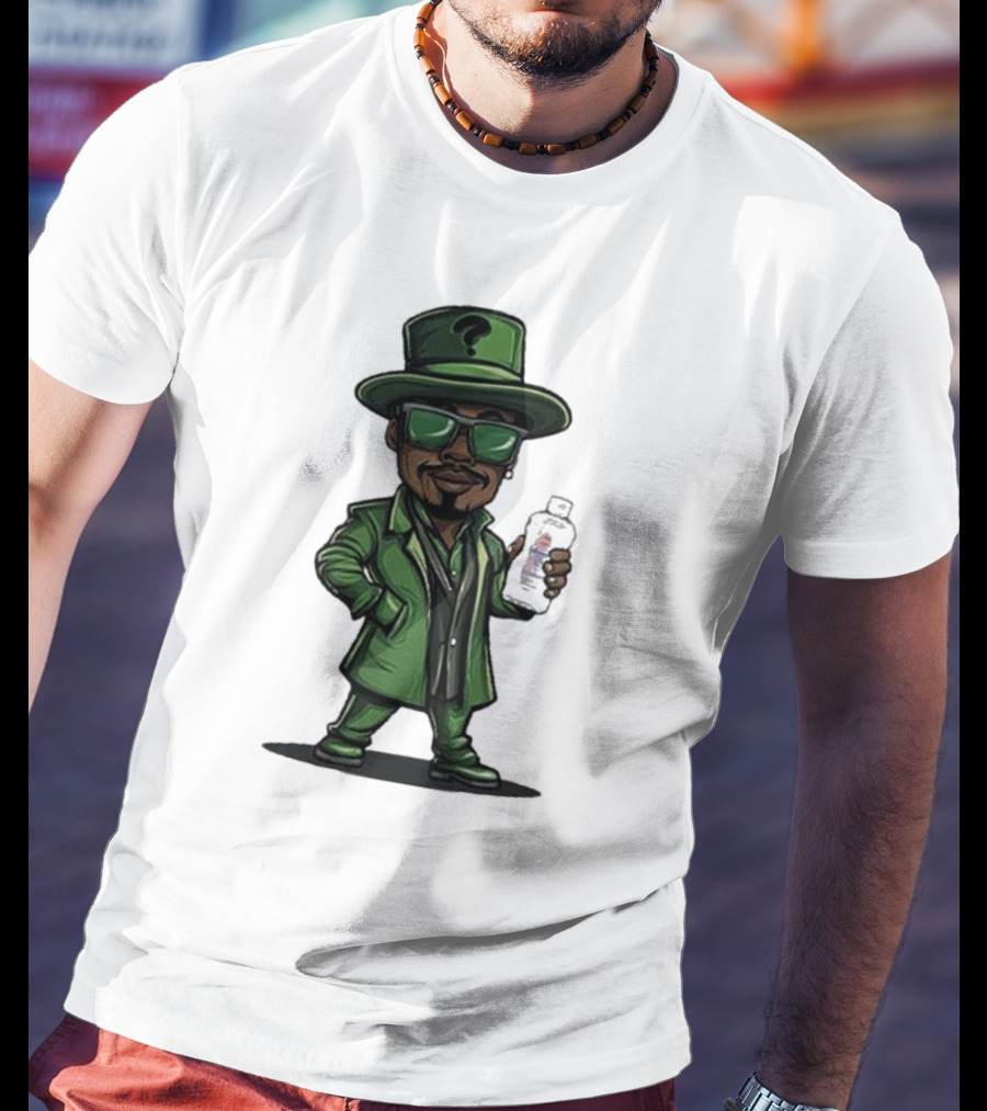 Little Diddler Holding Baby Oil In Green Outfit With Question Mark Hat T-Shirt