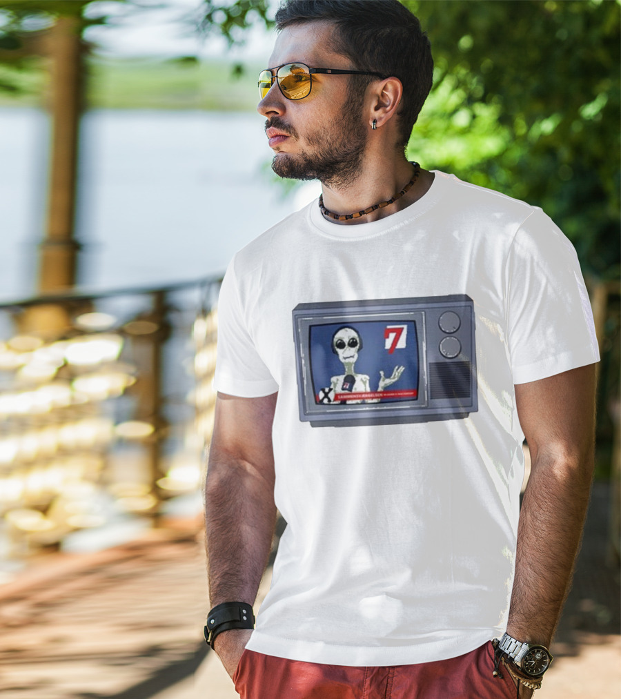 Sammensværgelsen Season 7 Hvid Retro TV Alien News Broadcast T-Shirt