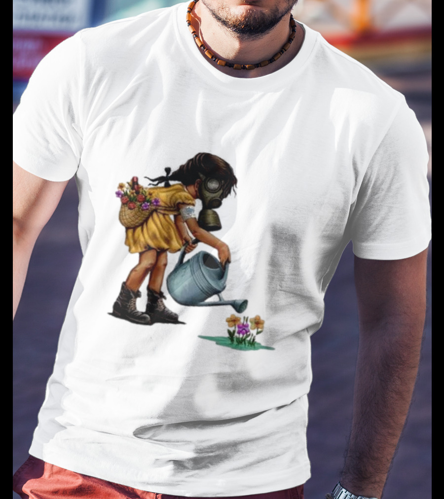 Stick To Your Guns Keep Planting Flowers Girl With Gas Mask Watering Flowers T-Shirt