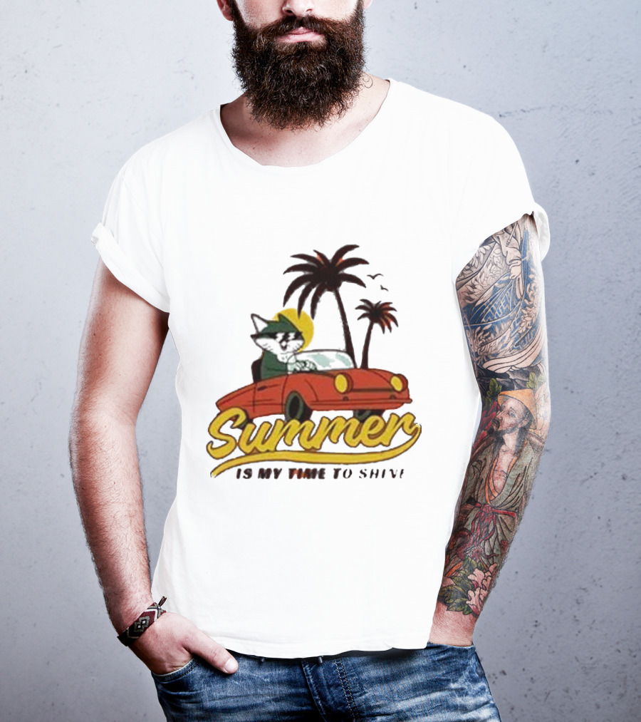 Summer Is My Time To Shine Cat In Car With Palm Trees T-Shirt