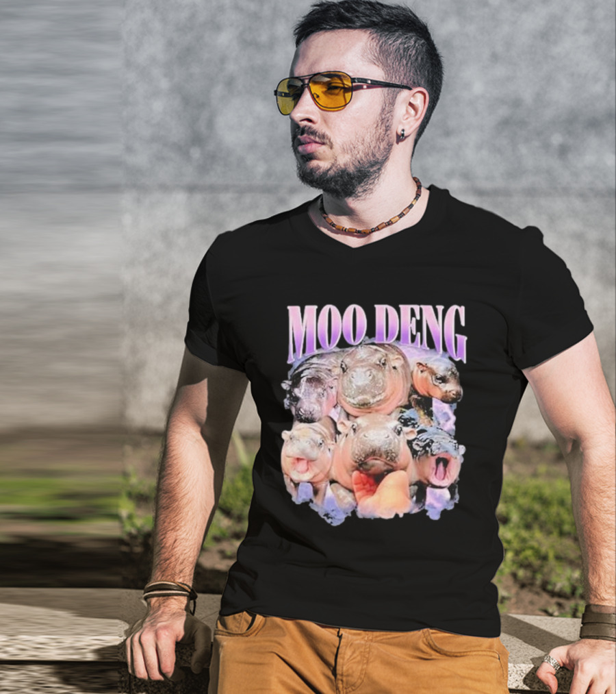 Moo Deng Baby Pygmy Hippo Cute Zoo Family Faces T-Shirt