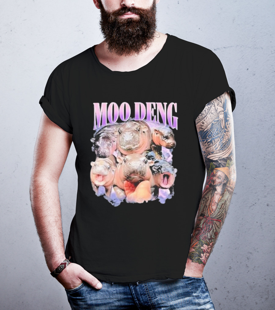 Moo Deng Baby Pygmy Hippo Cute Zoo Family Faces T-Shirt