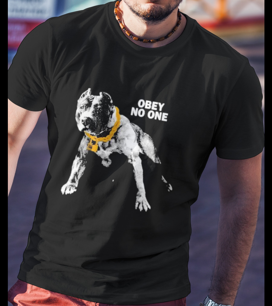 Obey No One Pitbull Bold Yellow Chain T-Shirt
