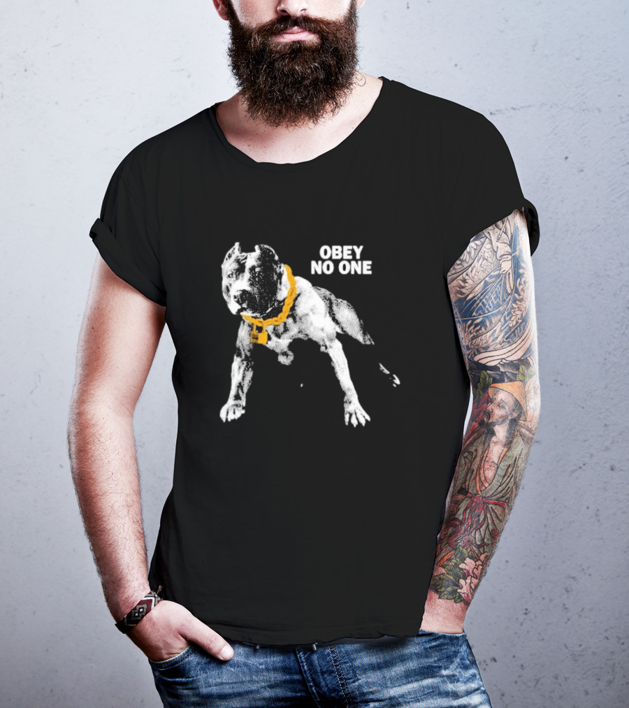 Obey No One Pitbull Bold Yellow Chain T-Shirt